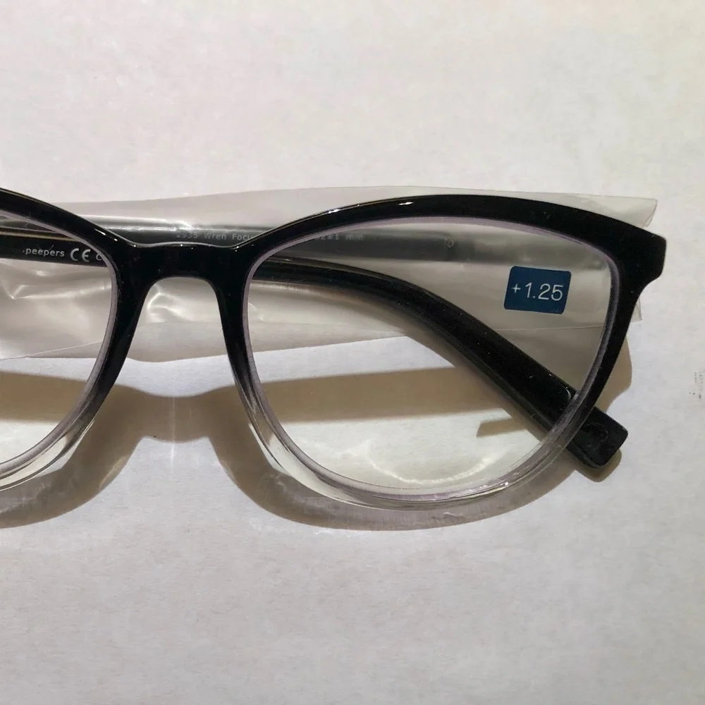 NEW‎ Anthropologie Peepers Black Wren Blue Light Filtering Glasses +1.25